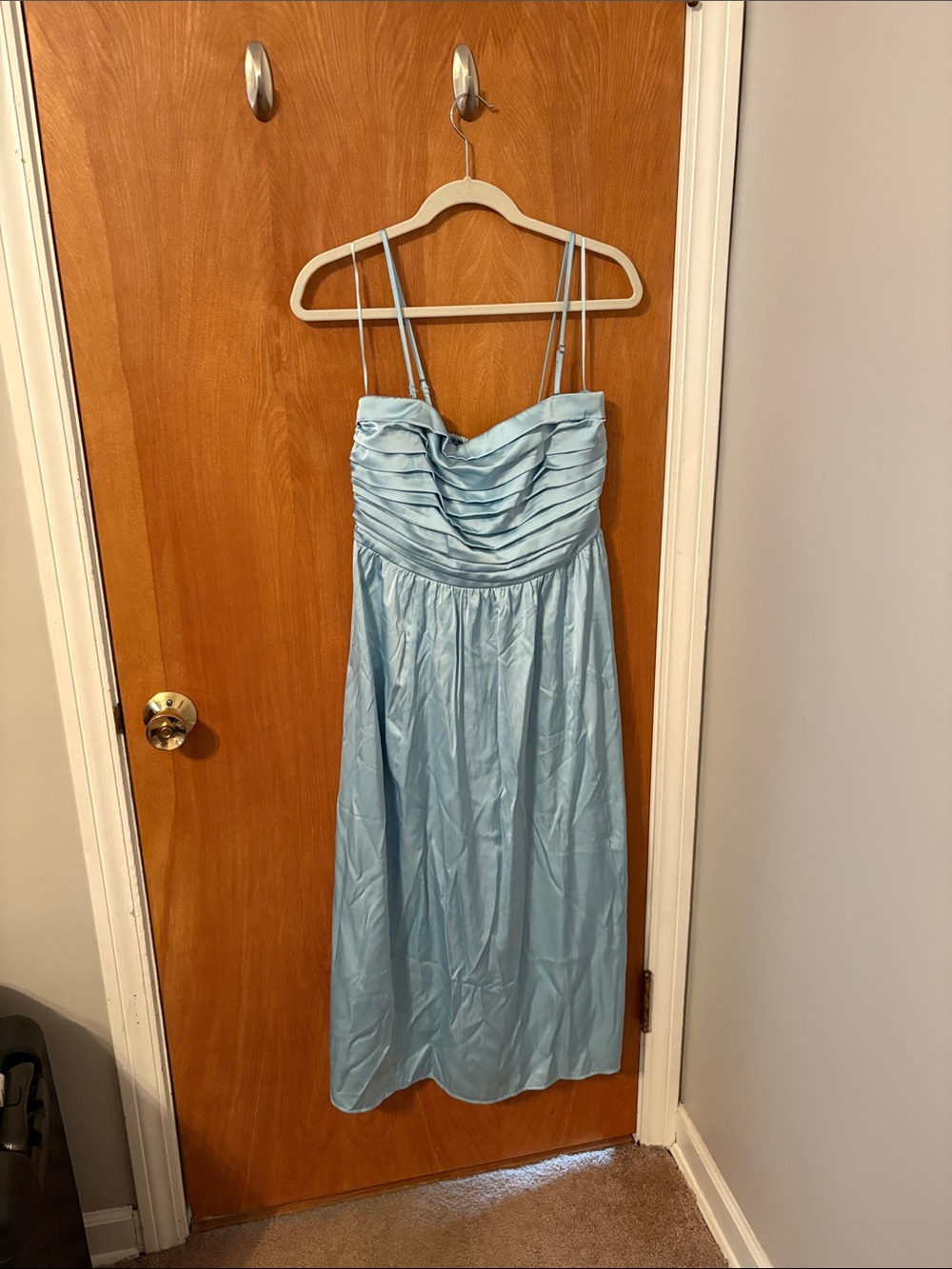 Abercrombie & Fitch Light Blue Ruched Midi Dress